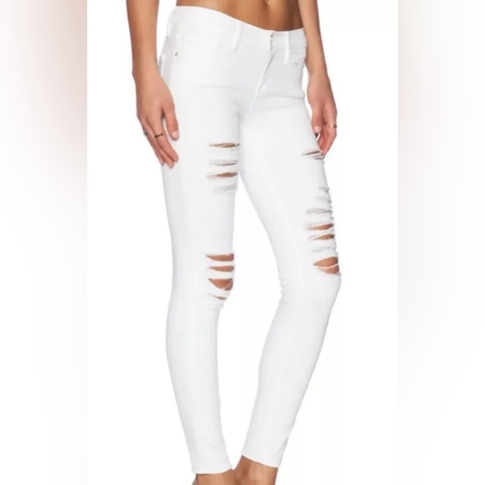 FRAME White Denim Ripped Jeans Le Skinny De Jeanne Size 26 Distressed Fashion